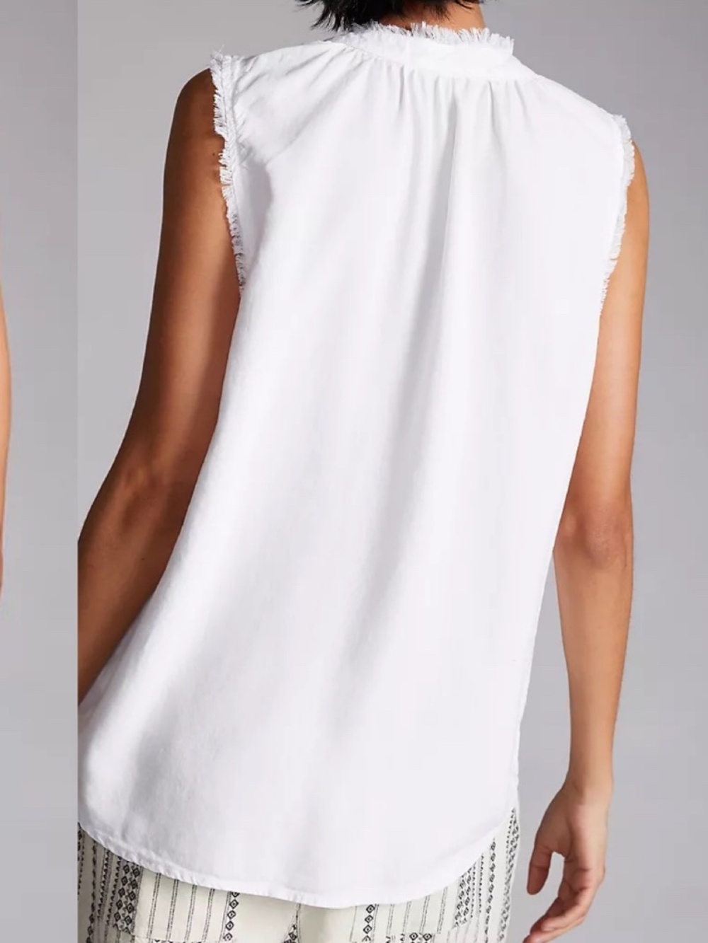 Cloth & Stone x Anthropologie Frayed Sleeve Blouse White Sz L - Picture 2 of 10